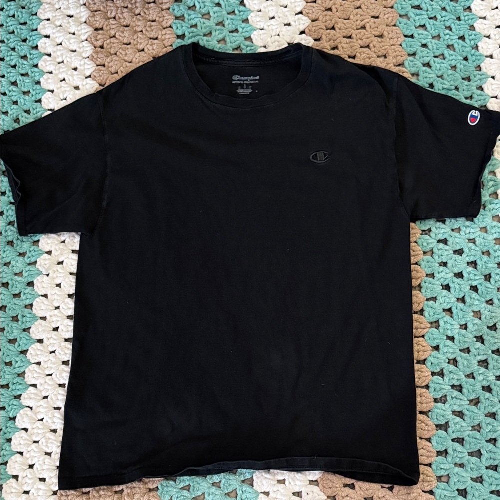 Champion Black Short Sleeve Logo Tee Shirt Mens sz Large